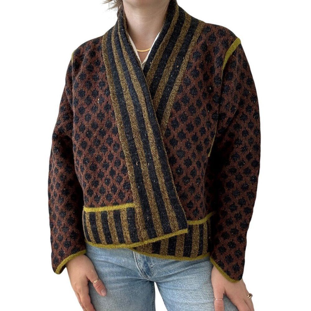 Vintage Lone Bullinger Danmark Hand Knitted Multicolor Wool Norwegian Cardigan - Picture 5 of 8